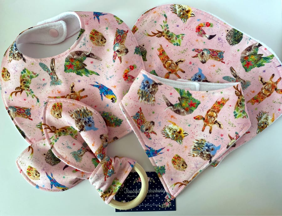 Four piece animal fabric baby set - Baby Gift Set - Baby Shower Gift