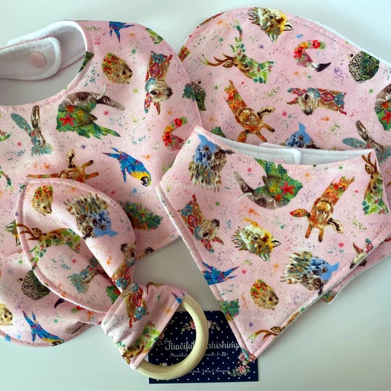 Four piece animal fabric baby set - Baby Gift Set - Baby Shower Gift