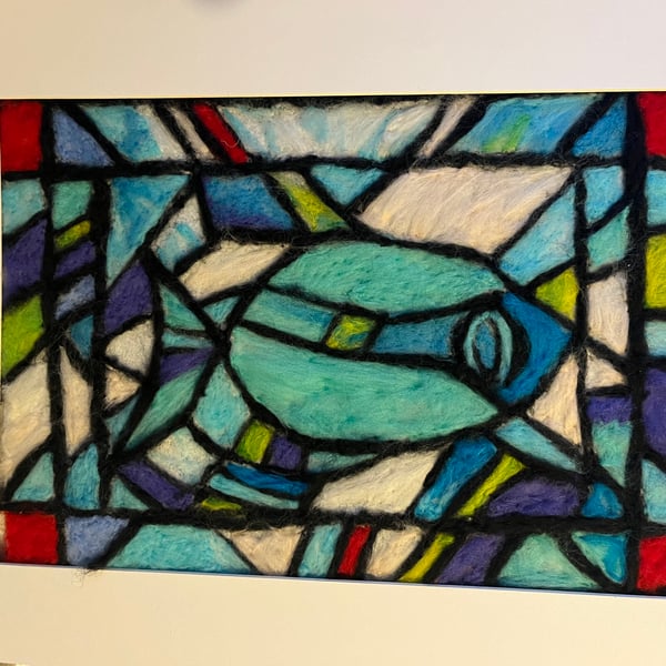 Stained glass fish - wool painting commission, needle felt wall Art