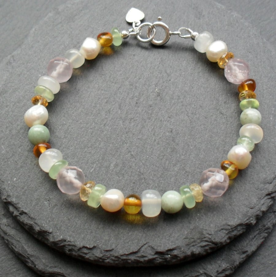 Sterling silver Multi Semi Precious Gemstone Bracelet