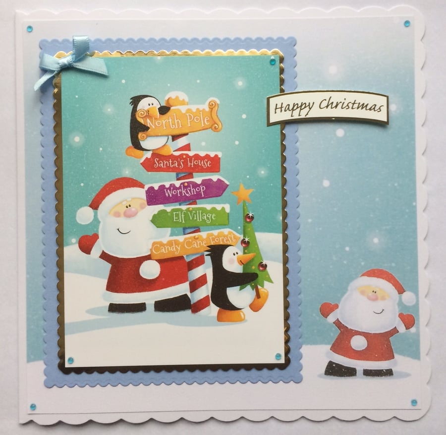 Christmas Card Santa North Pole Penguins Elf Village Workshop