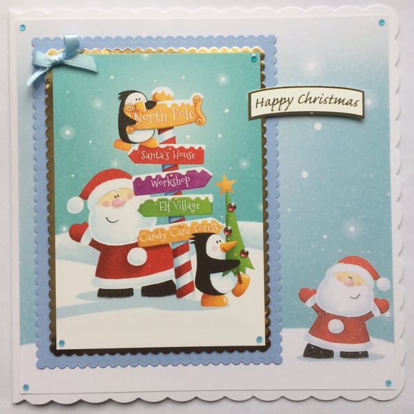 Christmas Card Santa North Pole Penguins Elf Village Workshop