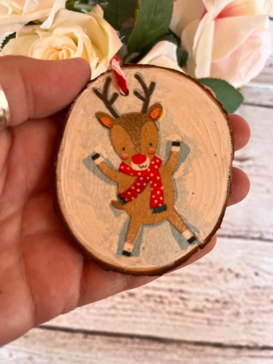 Log slice Christmas decoration hanging wood slice decoupaged 