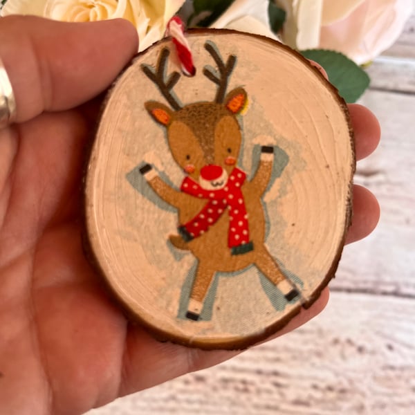 Log slice Christmas decoration hanging wood slice decoupaged 