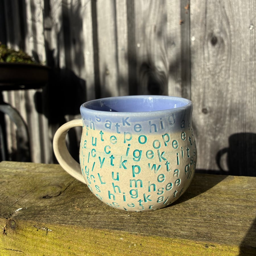Handmade ceramic mug - alphabet soup