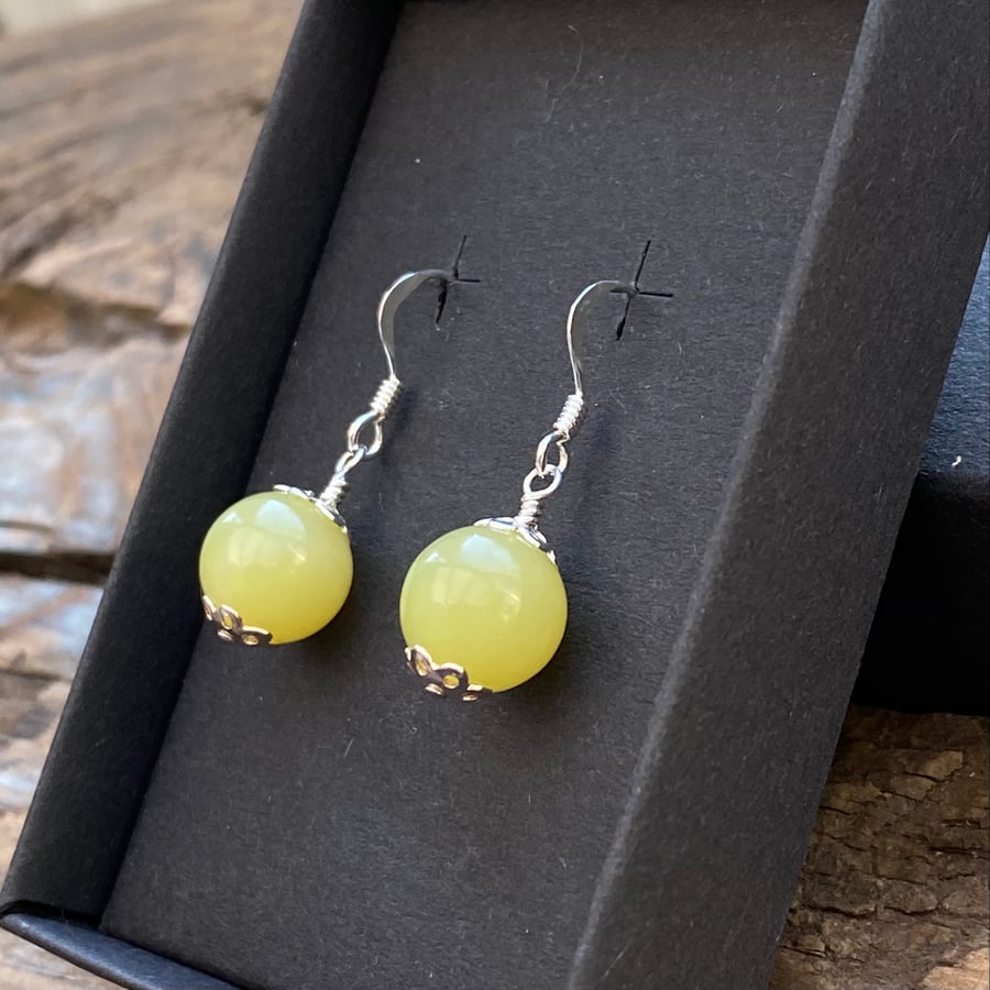 Lemon Jasper Sterling Silver Bead Earrings