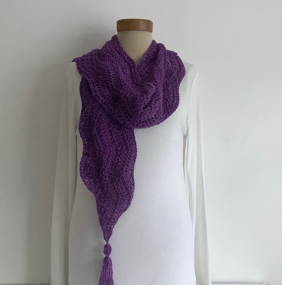 COTTON blend scarf. 'Landscape' Soft , lightweight . Spring . Heather. Purple.