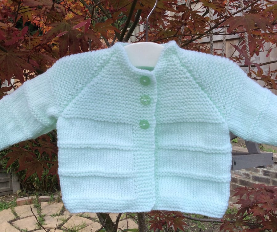 Baby cardigan matinee coat mint colour hand knit 0-3 months 