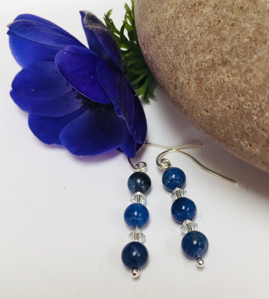Sterling Silver Sodalite and Crystal Earrings