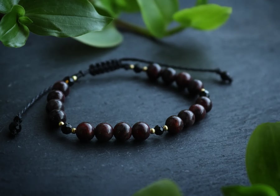 Women's bracelet with natural stones garnet and Tourmaline 