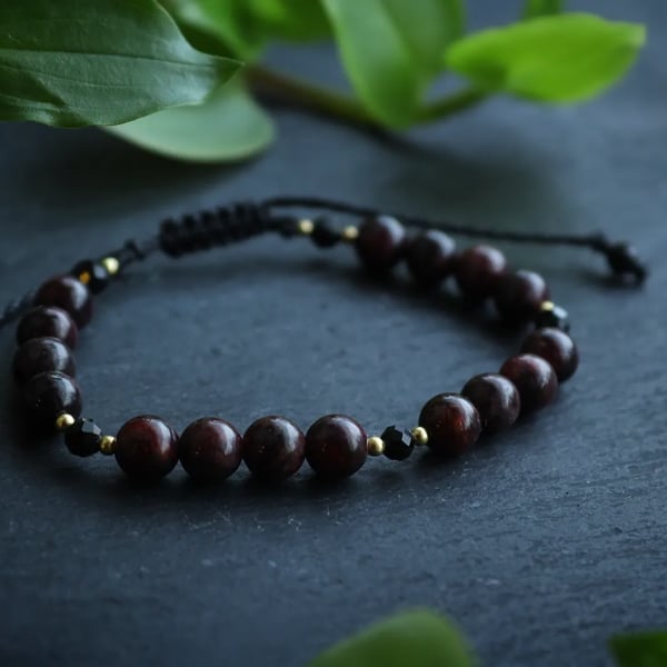 Women's bracelet with natural stones garnet and Tourmaline 