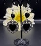 Gothic Heart Earrings - Victorian Black Heart Earring - Handmade - Drop Earrings