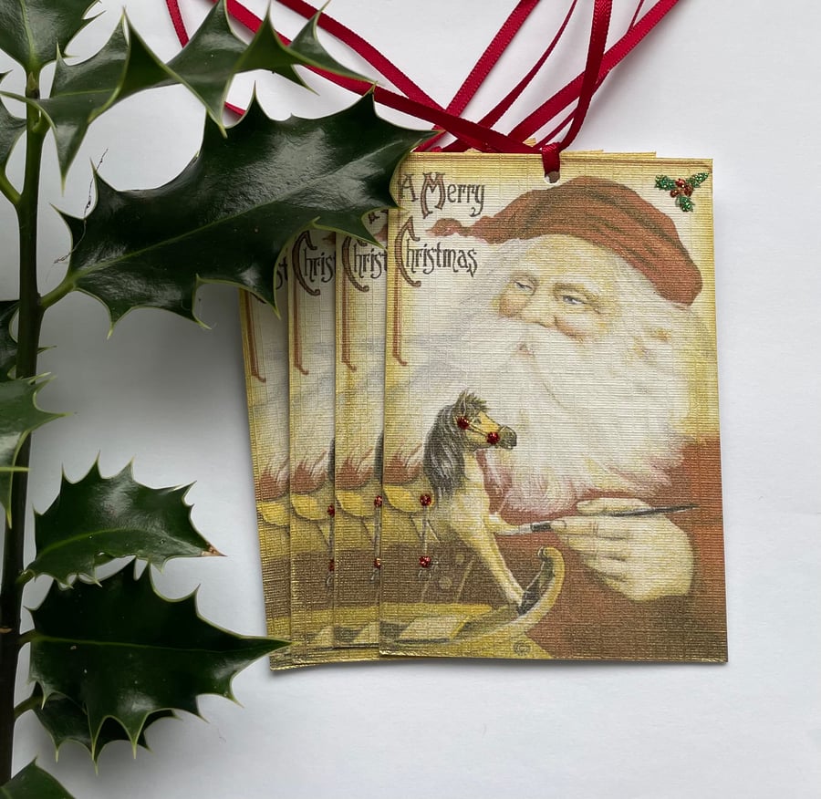 CHRISTMAS GIFT TAGS ( set of 4 ) 'Santa's Workshop'..ready to ship...