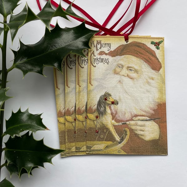 CHRISTMAS GIFT TAGS ( set of 4 ) 'Santa's Workshop'..ready to ship...
