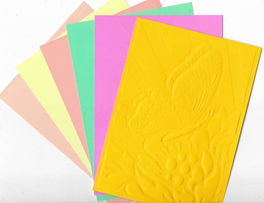 Embossed Card & Paper. 10 Sheets. 5"x7". Assorted Colours. Butterfly (24)