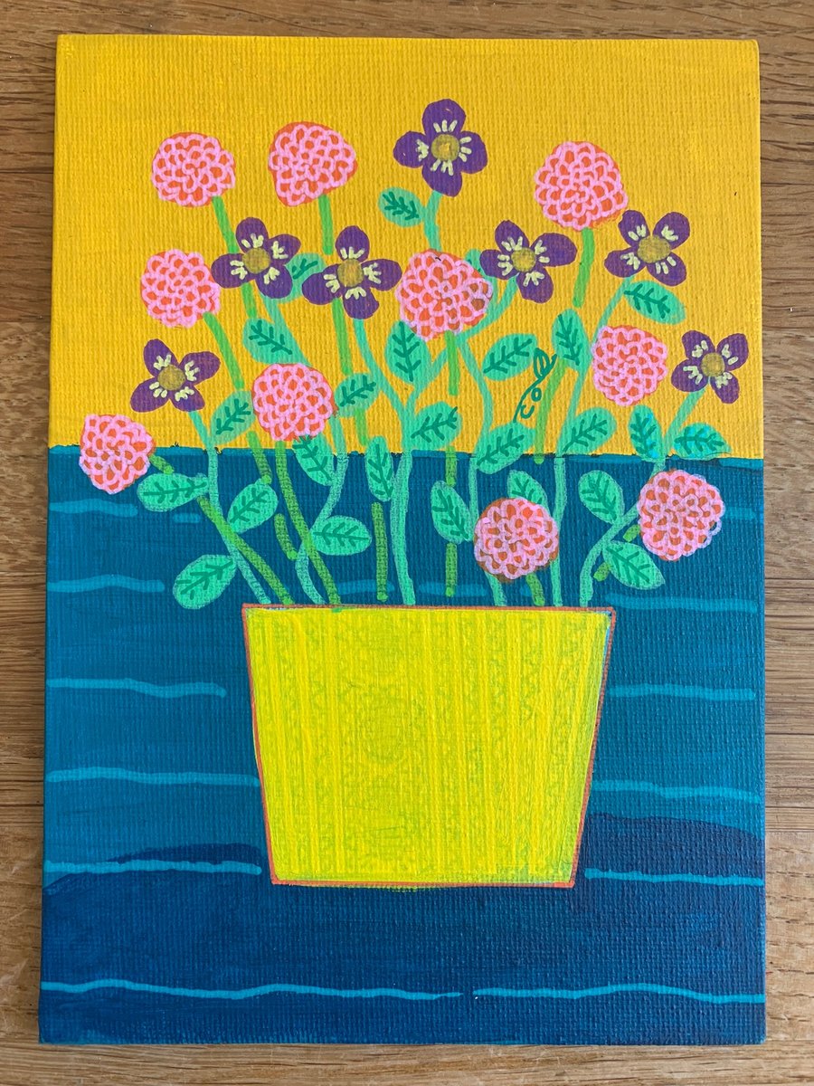 Violets and Chrysanthemums  - Colourful Hand painted Original Art