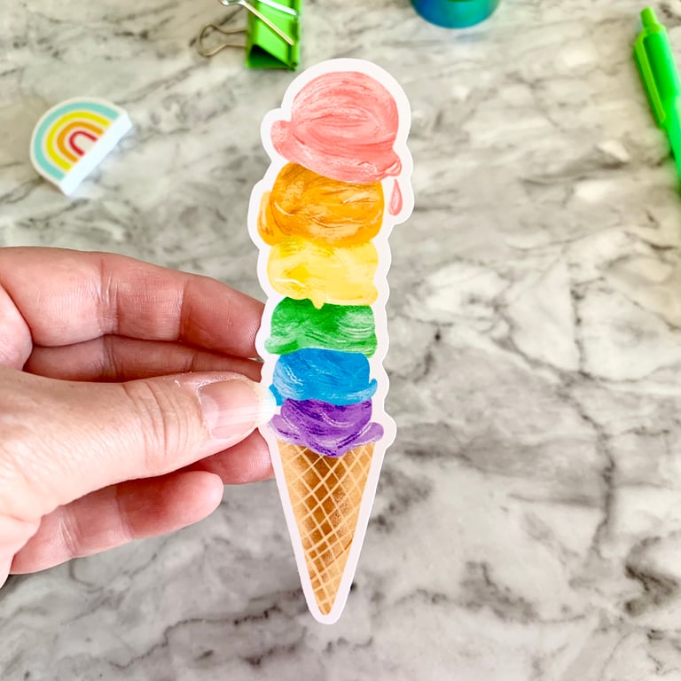 Rainbow Ice Cream Glossy Illustrated Sticker