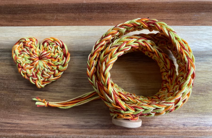 Crochet wrap bracelet with matching pocket heart