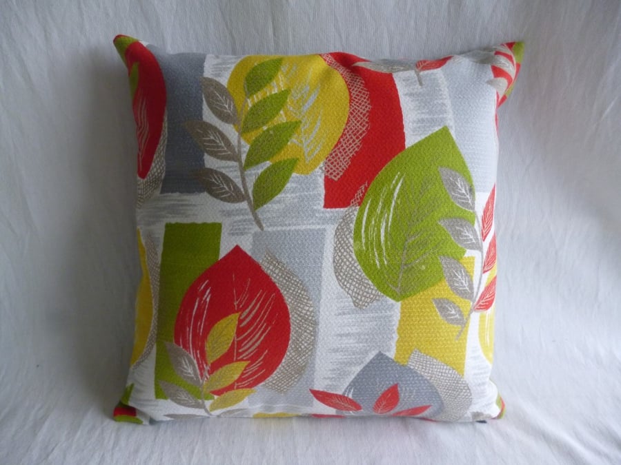 Grey leaf print vintage fabric cushion cover