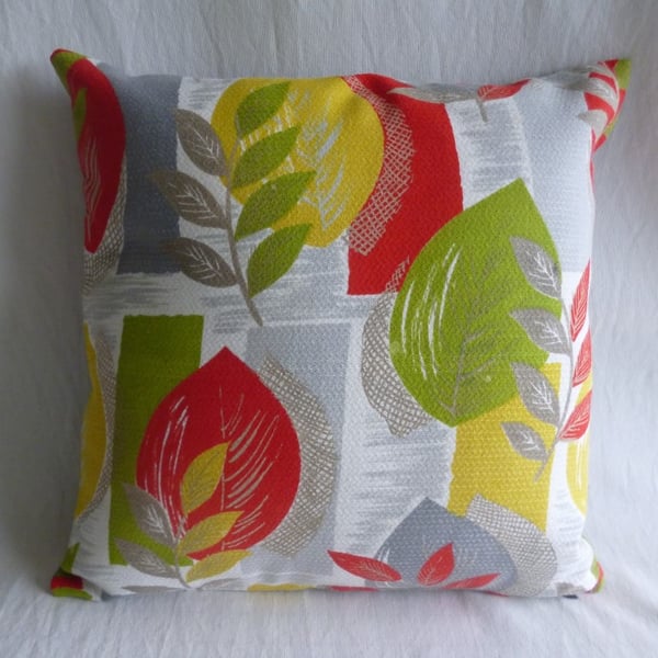 Grey leaf print vintage fabric cushion cover