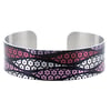 Artistic jewellery cuff bracelet, brushed silver, purple and black daisies. B364
