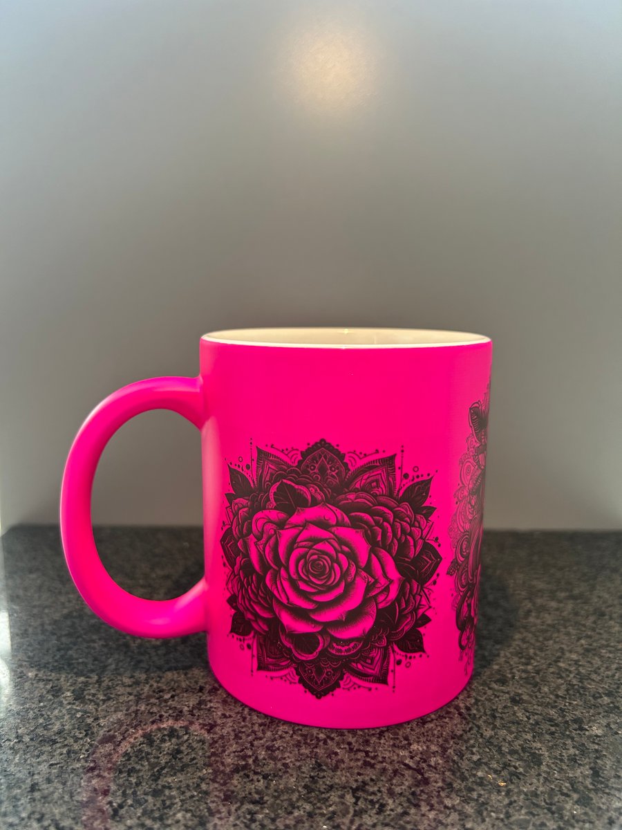 Neon pink sugar skull mug