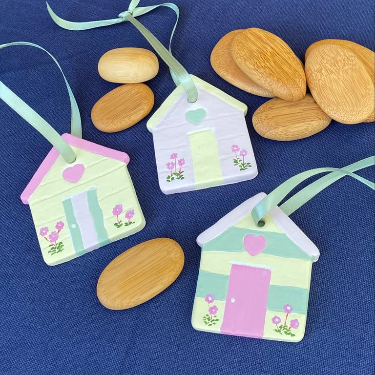 Coastal Drift, Sea Campion - hand painted hanging decorations (set of 3)