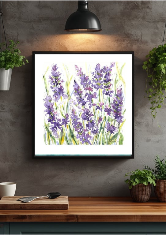 Lavender Blooms - Art Print Soft Purple - Watercolour Square Floral Botanical