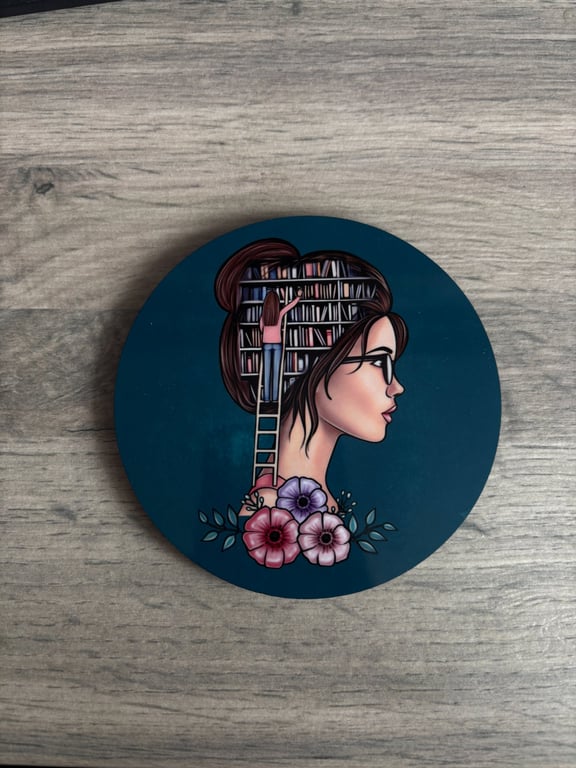 Book Lover Coaster – Woman Reading Bookshop Design – Librarian Gift – Bookish