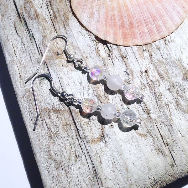 Beautiful Rose Quartz Earrings -  UK Free Post