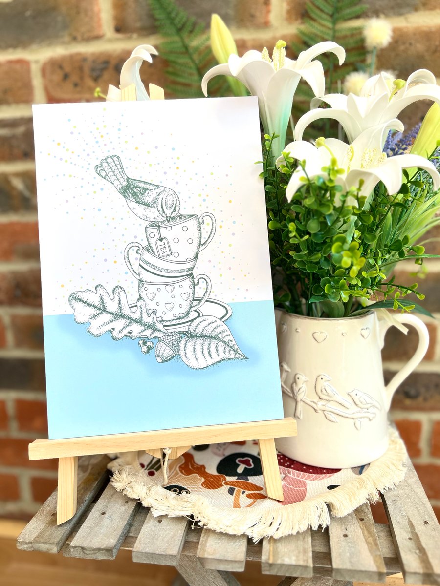 Illustration print - 'Tea Cup Stack' A4 foam board backing