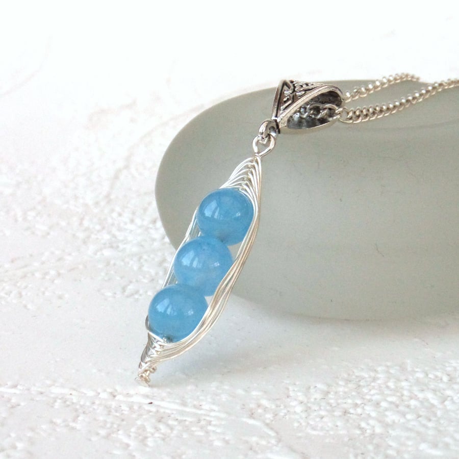Blue jade 'Peas in a Pod' necklace - other colours and sizes available