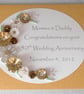 50th golden wedding anniversary card, handmade with quilled flowers - Image 2