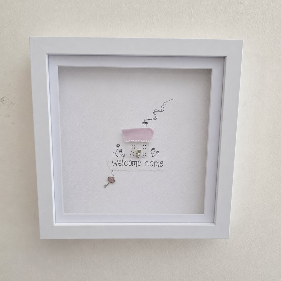 Welcome Home Sea Glass House Picture - Coastal Home Gift 