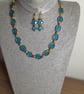UNIQUE HANDMADE TURQUOISE AND GOLD NECKLACE AND EARRING SET. - Image 2