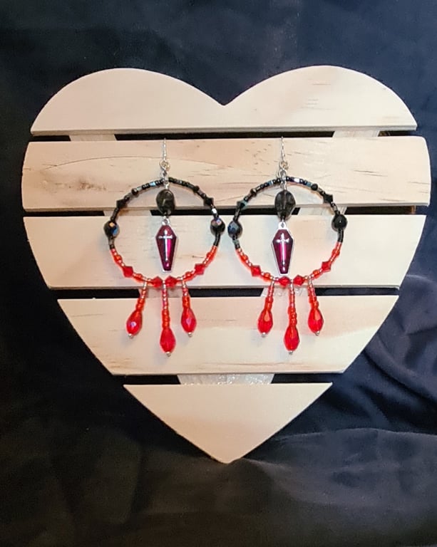 Large Spooky Blood Drip Earrings With Skulls