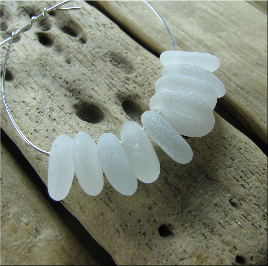 9 Natural sea glass beads, top drilled, chunkies , supplies (41)