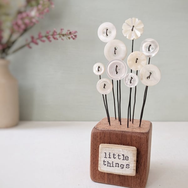 Mother of Pearl Buttons in a Wood Block 'little things'