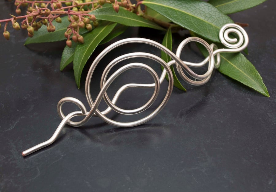 Metal Hair Barrette ,Hair bun brooch,Silver wire Hair bun slide, Hair Barrette, 