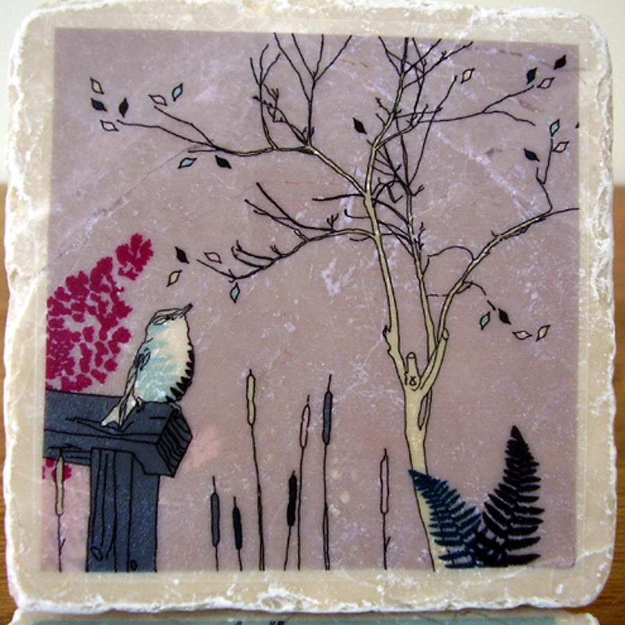 pair of natural stone decorated coasters