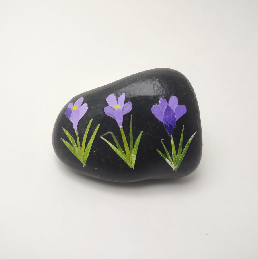 Collage Crocus Decorated Stone