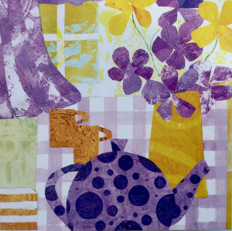 Original art collage entitled Spotted Teapot