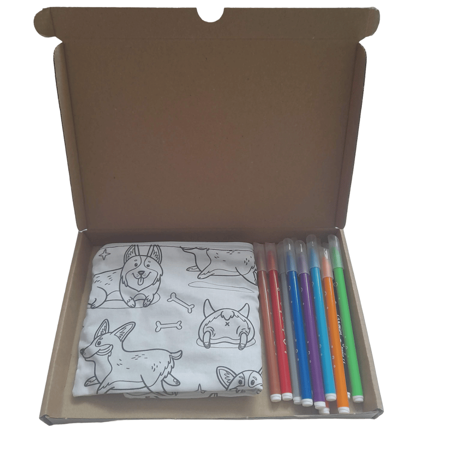 Corgi Pencil Case to Colour, Letterbox Gift