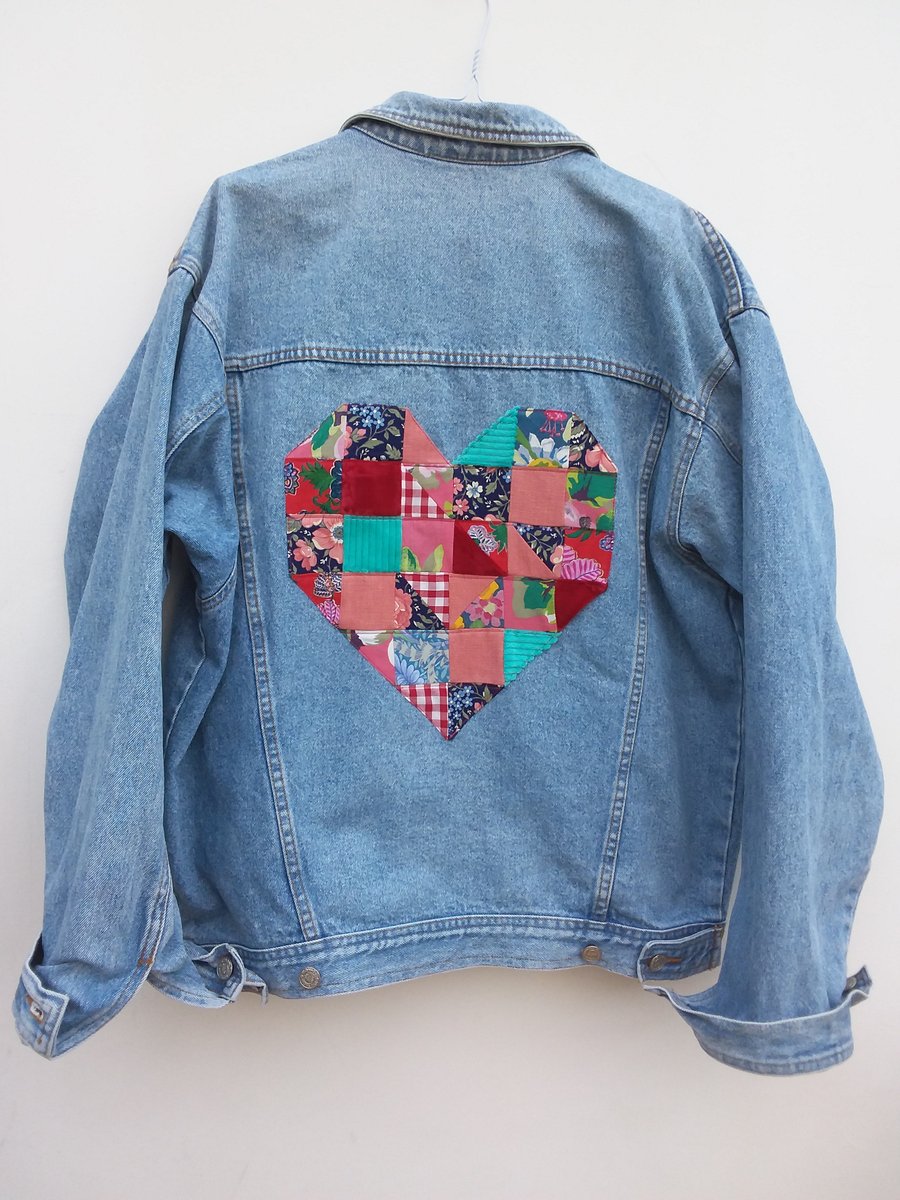 Upcycled denim jacket - patchwork heart