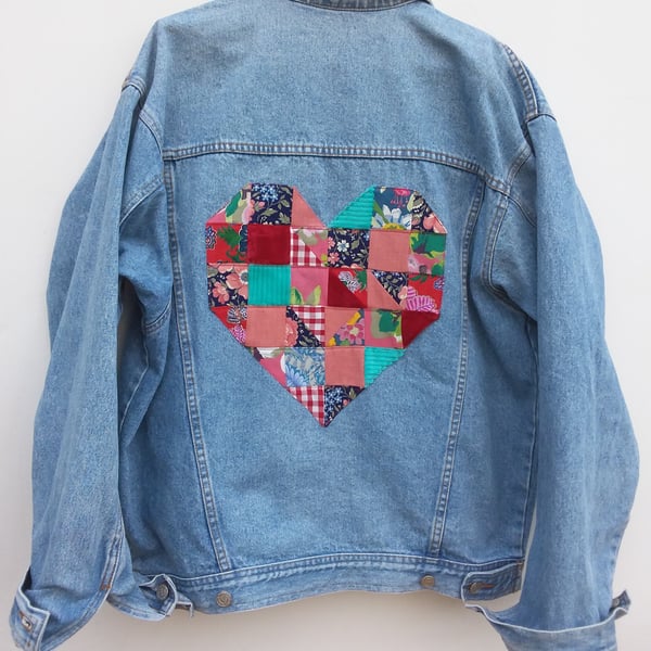 Upcycled denim jacket - patchwork heart