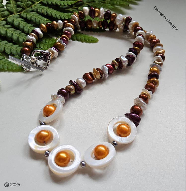 Designer Keshi Pearls & Mother of Pearl Necklace 
