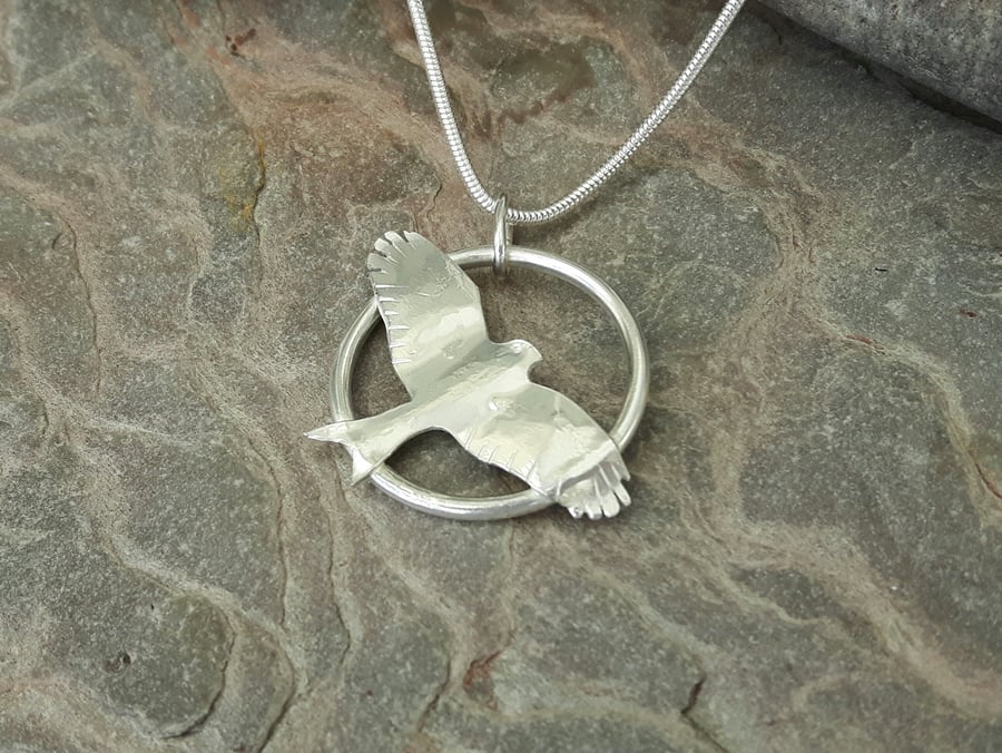 'Red Kite' Sterling Silver Pendant with Flying Bird,   P172
