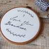 Actual Handwriting Transformed Into Embroidery Hoop Art (with border)