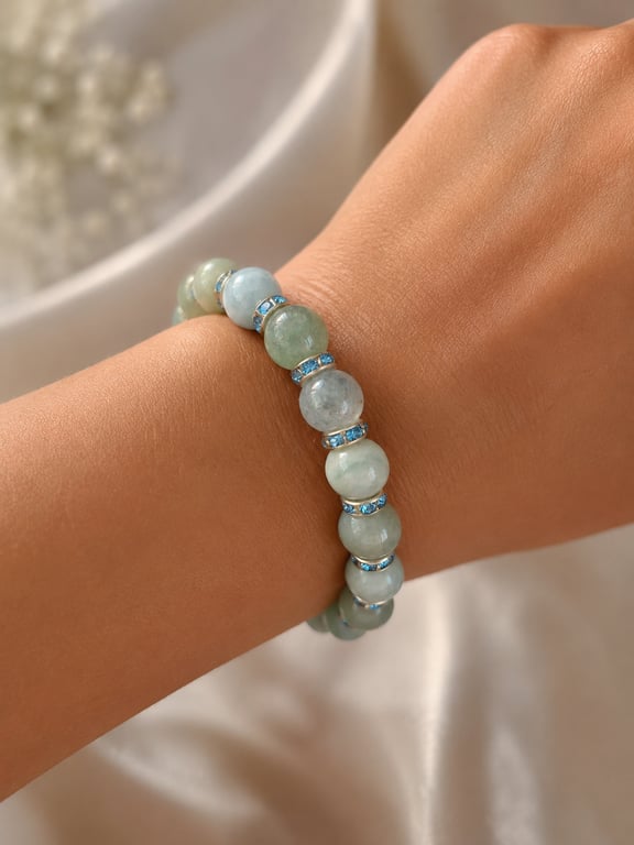 Amazonite bead stretchy bracelet with blue faux crystal rondelles