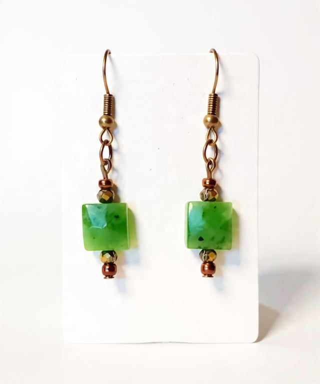 Nephrite Jade with Austrian Crystal Earrings